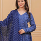 Rajwada Navy Blue Rayon Printed Stitched Kurta Set For Women