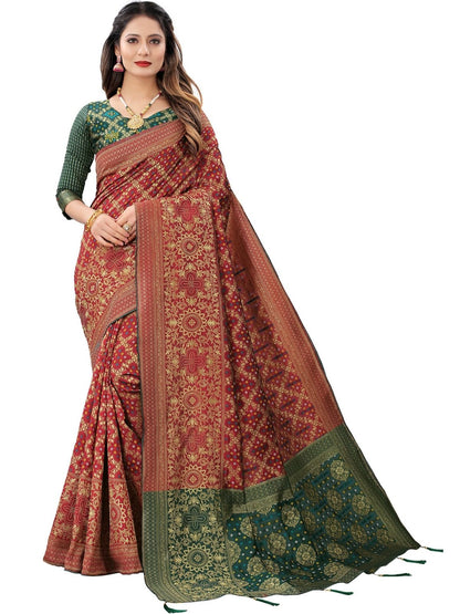 Rajwada Maroon Silk Blend Embellished Saree For Women