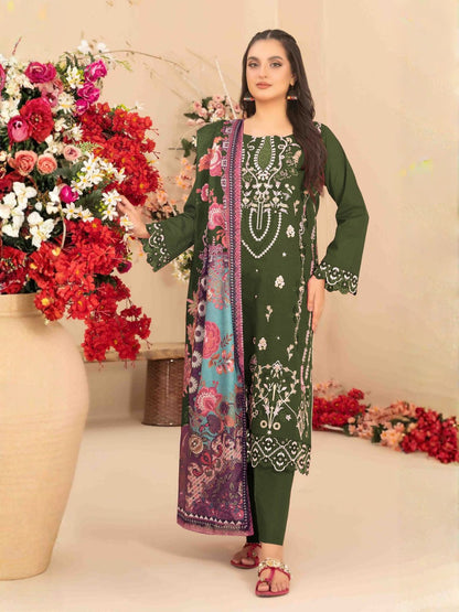 Rajwada Olive Cotton Embroidered Semi-Stitched Kurta Set For Women
