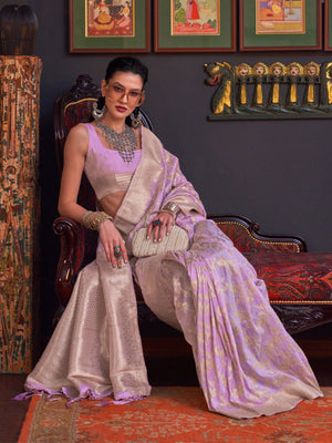 Rajwada Mauve Silk Blend Woven Saree With Unstitched Blouse For Women