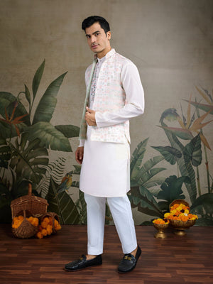 Rajwada White Silk Blend Embellished Kurta For Men