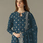 Rajwada Teal Blue Georgette Embroidered Semi Stitched Kurta Set For Women