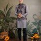 Rajwada Grey Viscose Silk Embroidered Stitched Kurta For Men