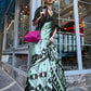 Rajwada Green Satin Printed Saree With Unstitched Blouse For Women