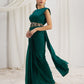 Rajwada Green Organza Solid Ready To Wear Saree With Stitched Blouse For Women