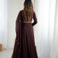 Rajwada Brown Georgette Embroidered Stitched Kurta Set For Women