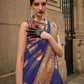 Rajwada Dark Blue Modal Woven Saree With Unstitched Blouse For Women