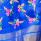 Rajwada Blue Satin Printed Saree With Unstitched Blouse For Women