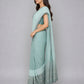 Turquoise blue Velvet Embellished Saree