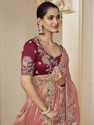 Rajwada Pink Georgette Embroidered Elegant Saree For Women
