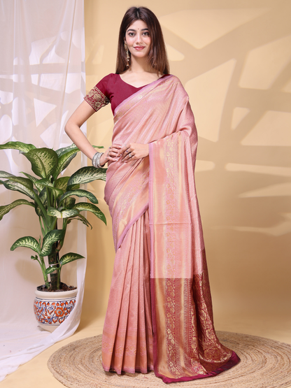 Rajwada Light Pink Silk Blend Woven Saree For Women