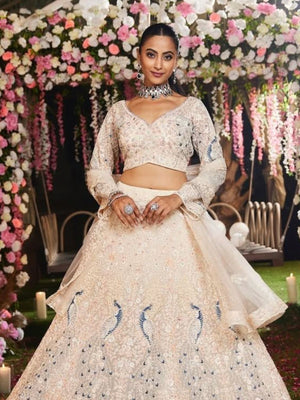 Rajwada Off White Net Embellished Semi Stitched Lehenga For Women