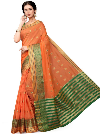 Rajwada Orange Silk Blend Embellished Saree For Women
