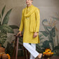 Rajwada Yellow Viscose Silk Embellished Stitched Kurta For Men