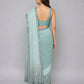Turquoise blue Velvet Embellished Saree
