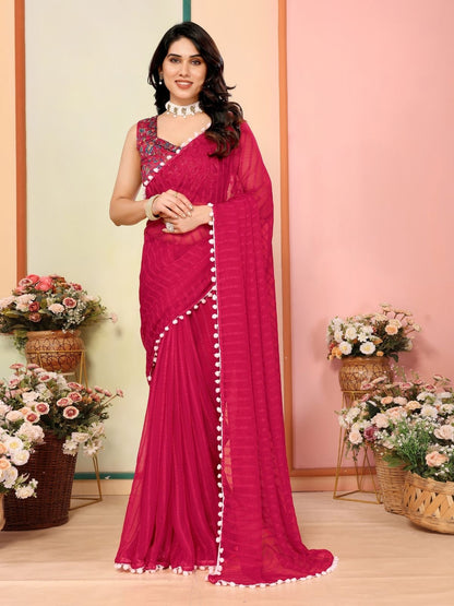Rajwada Pink Georgette Plain Saree For Women