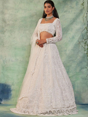 Rajwada White Net Embellished Semi Stitched Lehenga For Women
