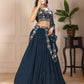 Rajwada Blue Georgette Embroidered Semi-Stitched lehenga For Women