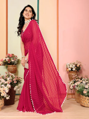 Rajwada Pink Georgette Plain Saree For Women