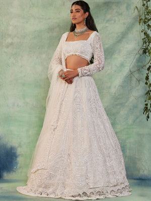 Rajwada White Net Embellished Semi Stitched Lehenga For Women