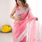 Rajwada Pink Organza Embellished Solid Saree For Women