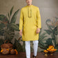 Rajwada Yellow Viscose Silk Embellished Stitched Kurta For Men
