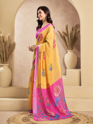 Rajwada Orange Cotton Linen Zari Work Saree For Women