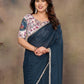 Rajwada Teal Blue Georgette Solid Saree For Women