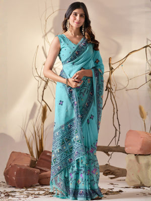 Rajwada Sky Blue Georgette Printed Saree For Women
