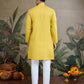 Rajwada Yellow Viscose Silk Embellished Stitched Kurta For Men