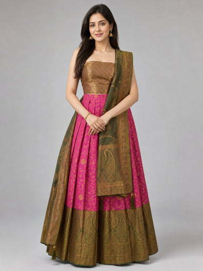 Pink Banarasi Silk Embellished Lehenga