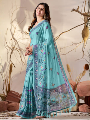 Rajwada Sky Blue Georgette Printed Saree For Women