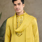 Rajwada Yellow Viscose Silk Embellished Stitched Kurta For Men