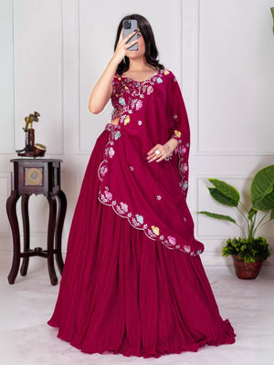 Rajwada Pink Georgette Embroidered Semi-Stitched lehenga For Women
