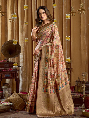 Rajwada Multicolor Silk Blend Printed Saree For Women