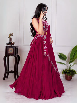Rajwada Pink Georgette Embroidered Semi-Stitched lehenga For Women