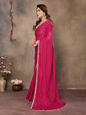 Rajwada Pink Georgette Solid Saree For Women