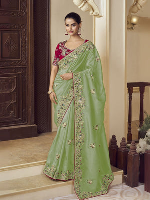 Rajwada Green Georgette Embroidered Elegant Saree For Women