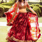 Rajwada Maroon Organza Printed Semi-Stitched lehenga For Women