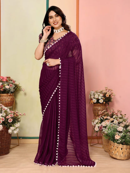Rajwada Wine Georgette Plain Saree For Women