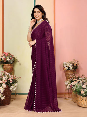 Rajwada Wine Georgette Plain Saree For Women