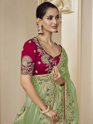 Rajwada Green Georgette Embroidered Elegant Saree For Women