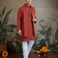 Rajwada Rust Orange Viscose Rayon Embellished Stitched Kurta For Men