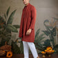 Rajwada Rust Orange Viscose Rayon Embellished Stitched Kurta For Men