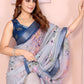 Rajwada Sky Blue Cotton Linen Printed Saree For Women