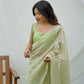 Rajwada Light Green Organza Mirror Work Saree With Unstitched Blouse For Women