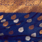 Rajwada Navy Blue Silk Blend Woven Saree With Unstitched Blouse for Women