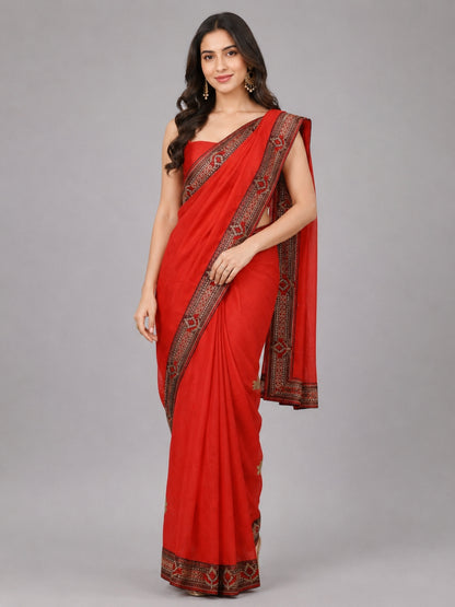 Orange Georgette Embellished Saree
