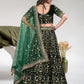 Rajwada Green Velvet Embroidered Semi-Stitched Lehenga For Women