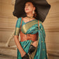 Rajwada Green Silk Blend Woven Saree With Unstitched Blouse For Women